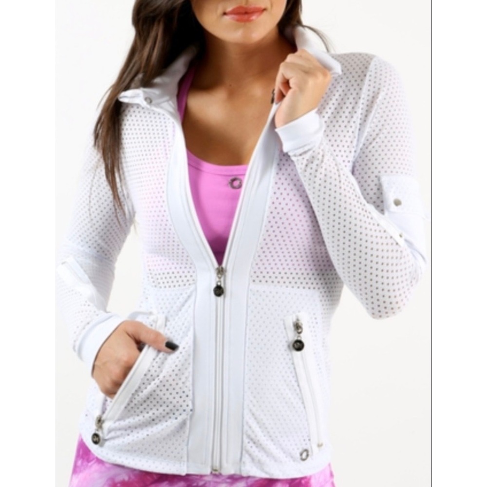 Bluefish Cosmo Zip Mesh Jacket XL Athleisure White Perforated Activewear Coat